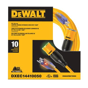 50 Foot 10/3 SJTW DEWALT Click-to-Lock Lighted Extension Cord
