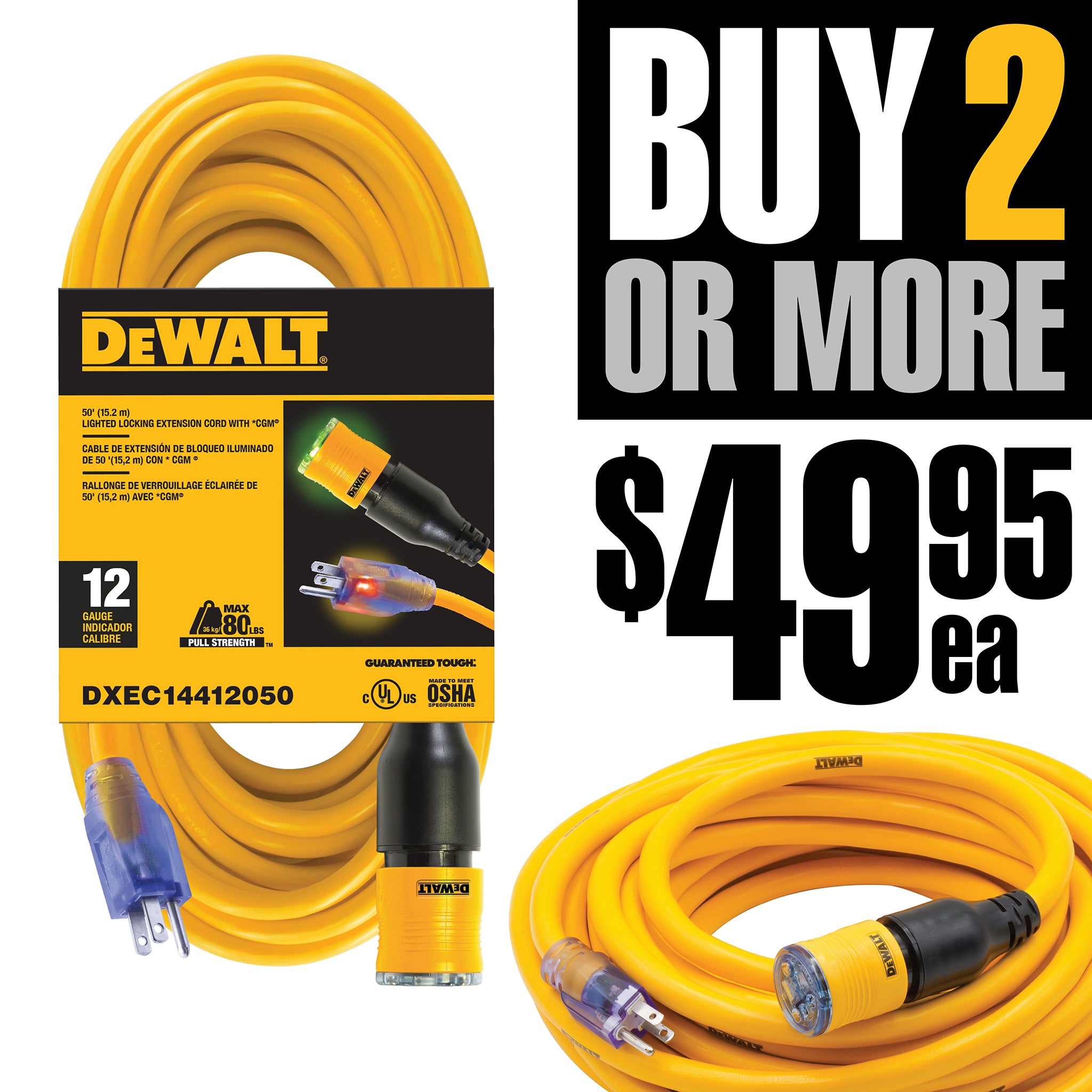 DeWalt 100ft 10/3 Lighted Extension Cord