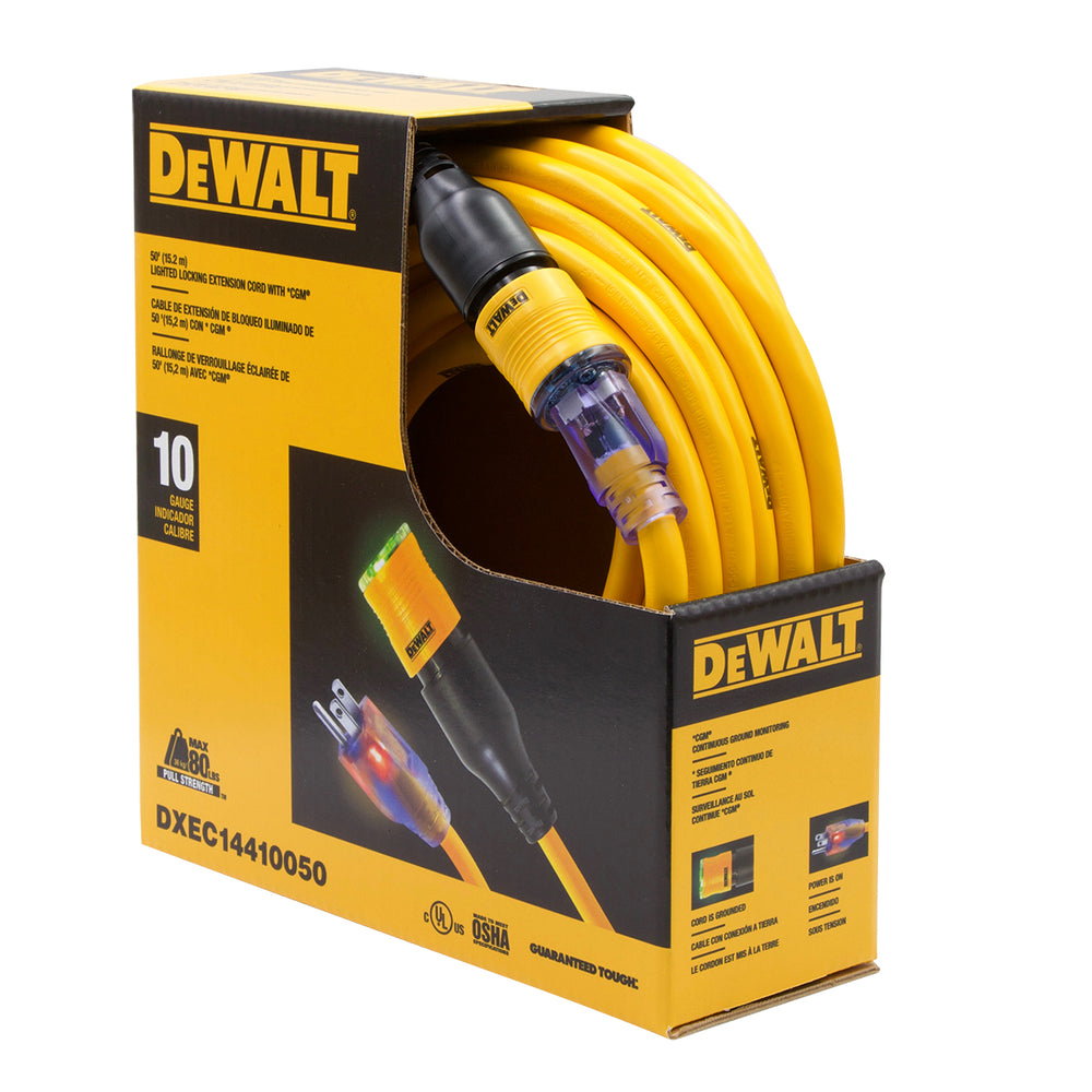 50 Foot 10/3 SJTW DEWALT Click-to-Lock Lighted Extension Cord